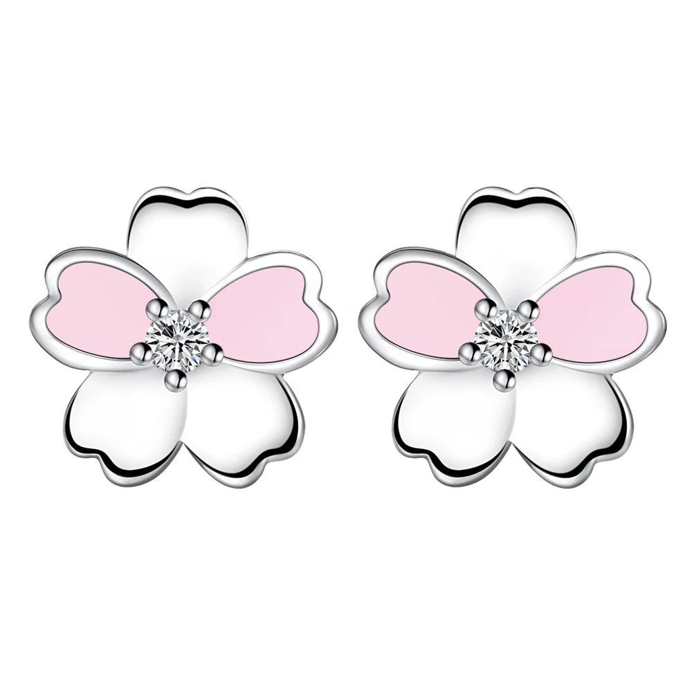 925 Sterling Silver Crystal Flower Stud Earrings