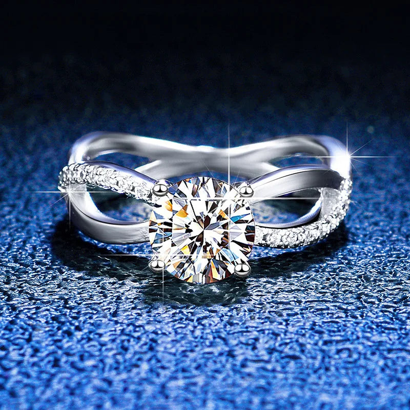 2CT Moissanite Solitaire Ring w/ Elegant Criss Cross Design