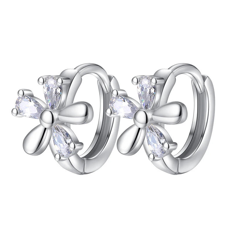 925 Sterling Silver Crystal Flower Hoop Earrings