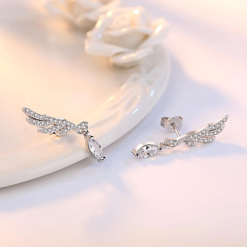 925 Sterling Silver Angel Wing Crystal Earrings