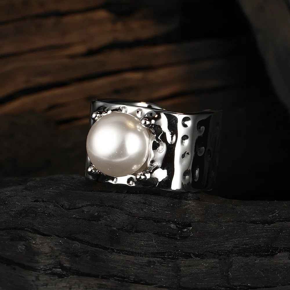 Adjustable Freshwater Pearl Wide Square Ring