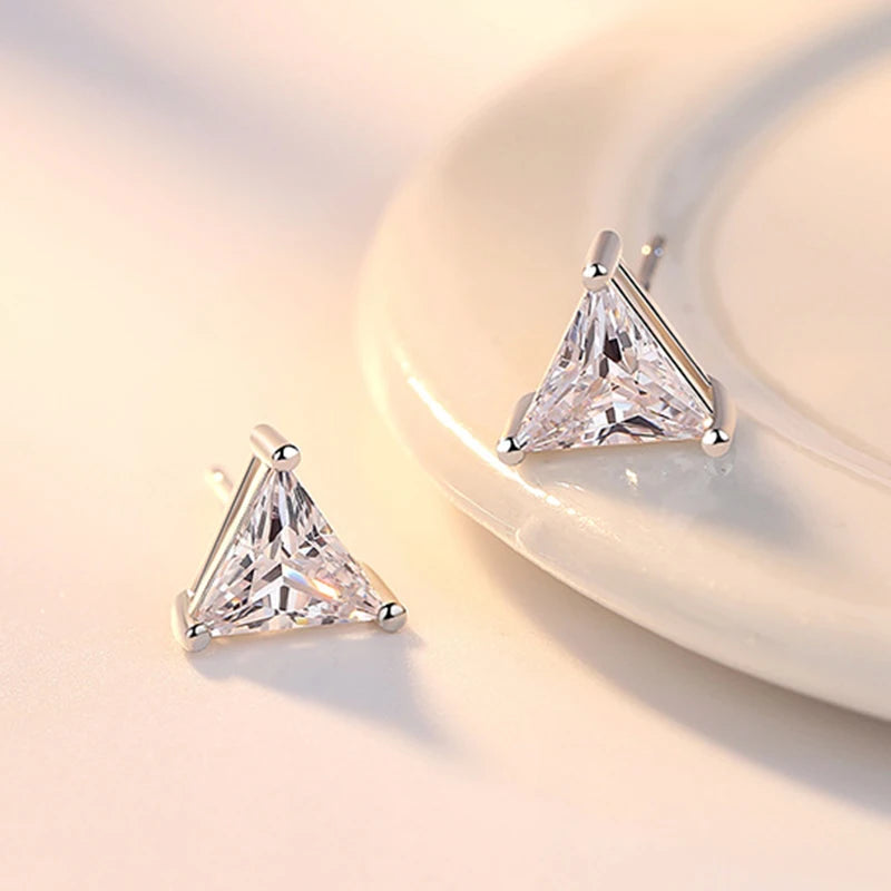 925 Sterling Silver Triangle Crystal Stud Earrings