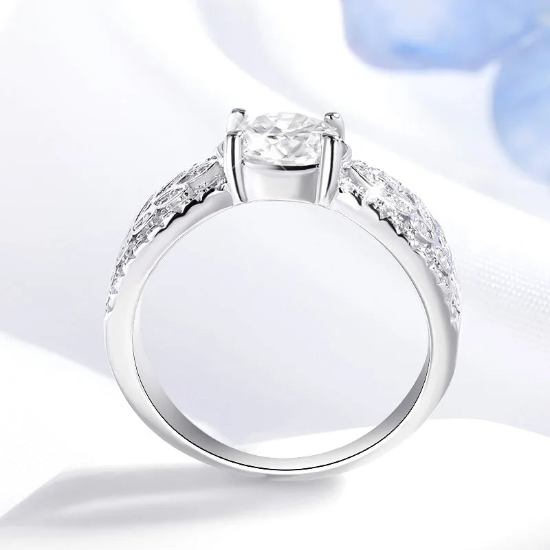 1CT D-Color Moissanite Ring 18K White Gold Plated Wedding Band