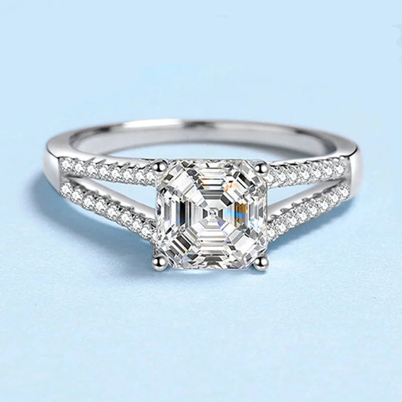 2 Carat Asscher Cut Moissanite Engagement Ring