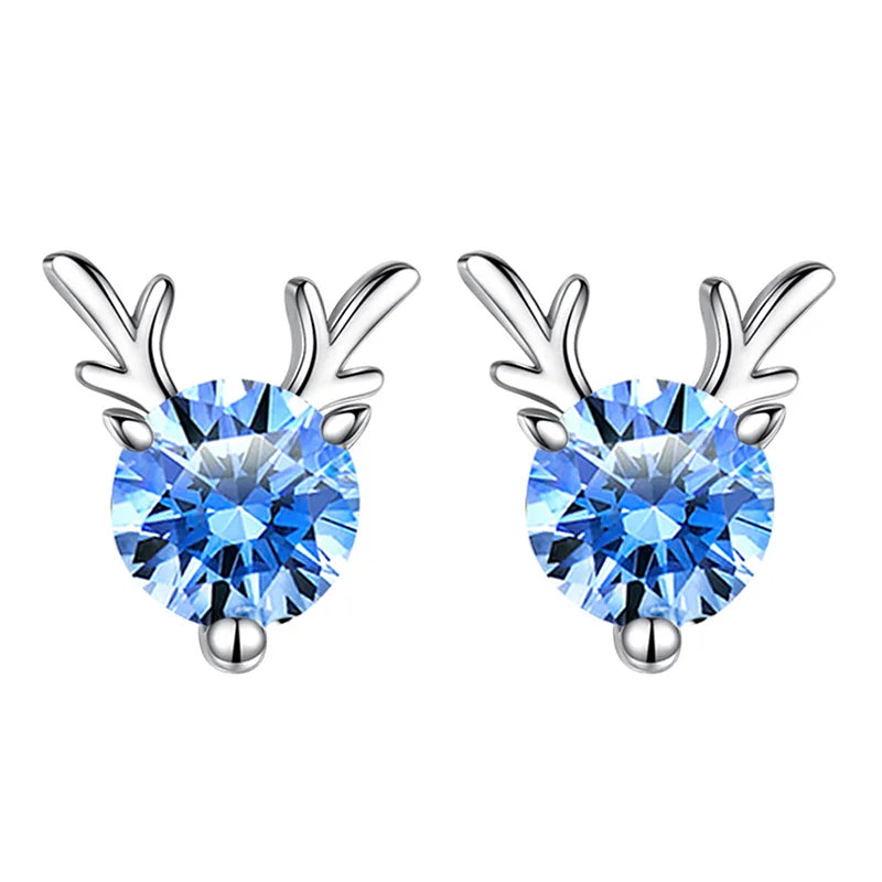 925 Sterling Silver Crystal Antler Stud Earrings