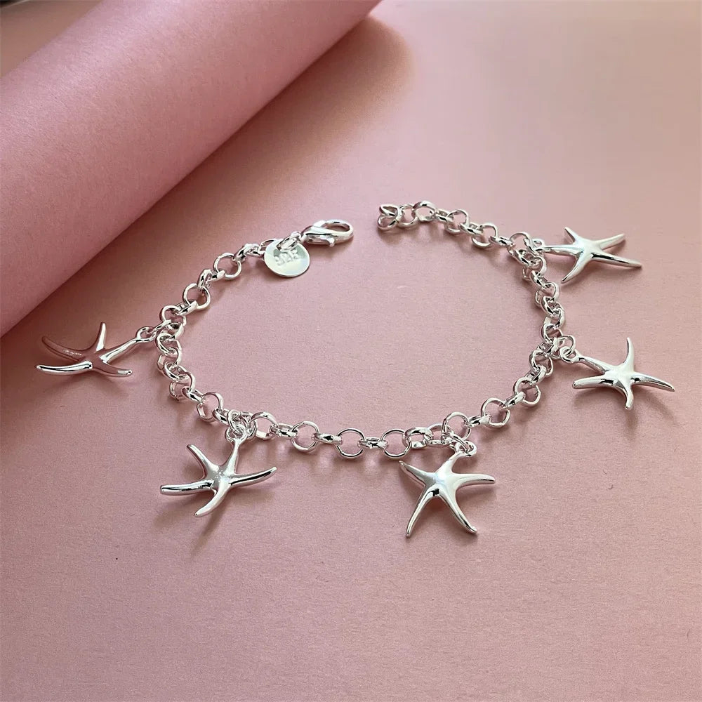 925 Sterling Silver Starfish Charm Bracelet