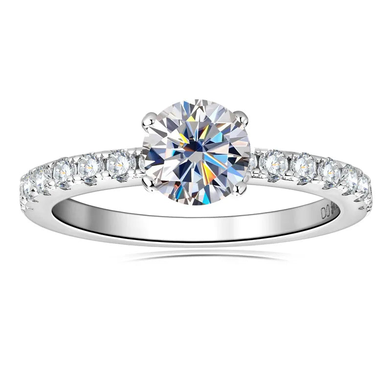 0.8CT Moissanite Diamond Ring, Sterling Silver Band