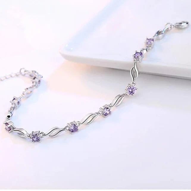 925 Sterling Silver Purple Crystal Bracelet