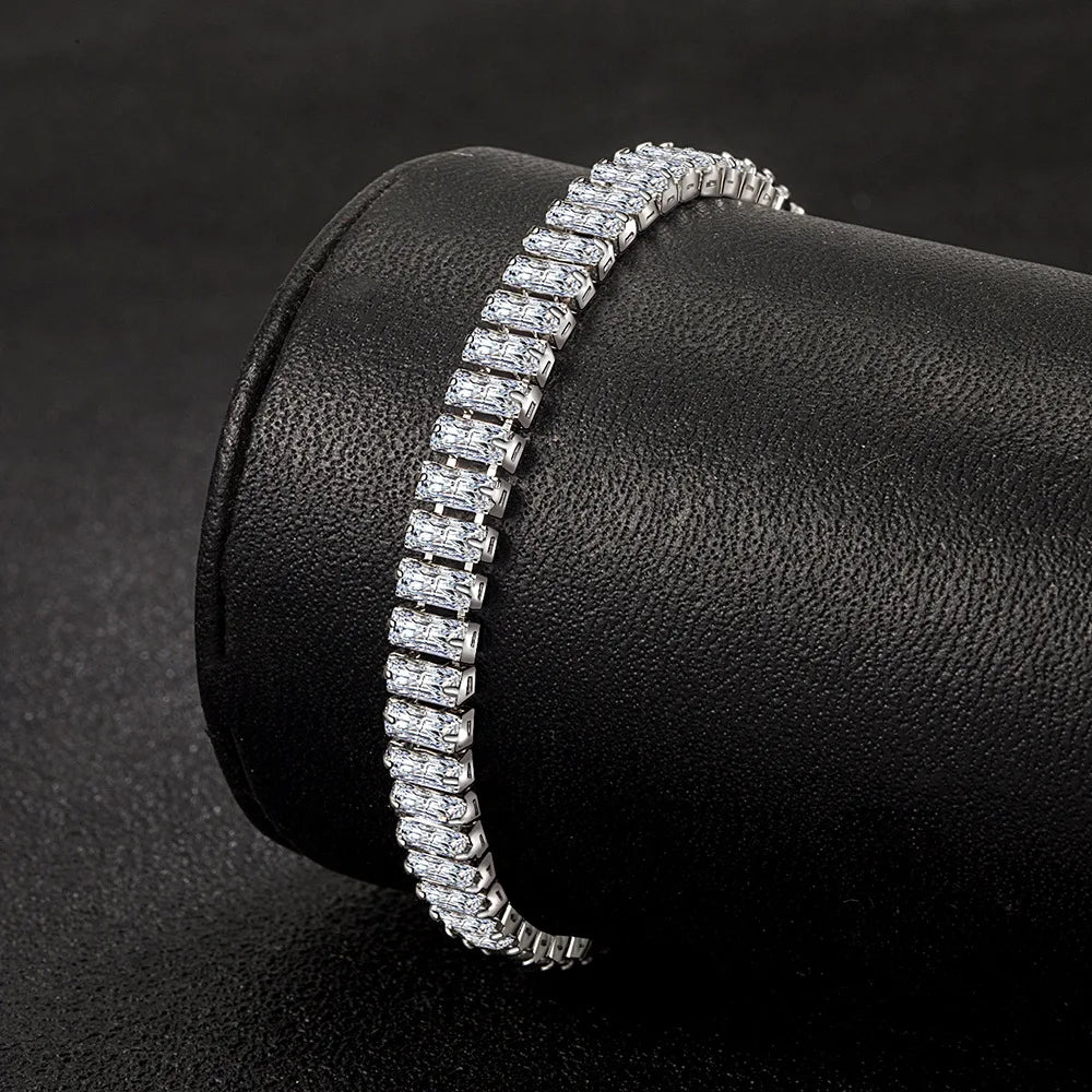 925 Sterling Silver Zircon Crystal Link Bracelet