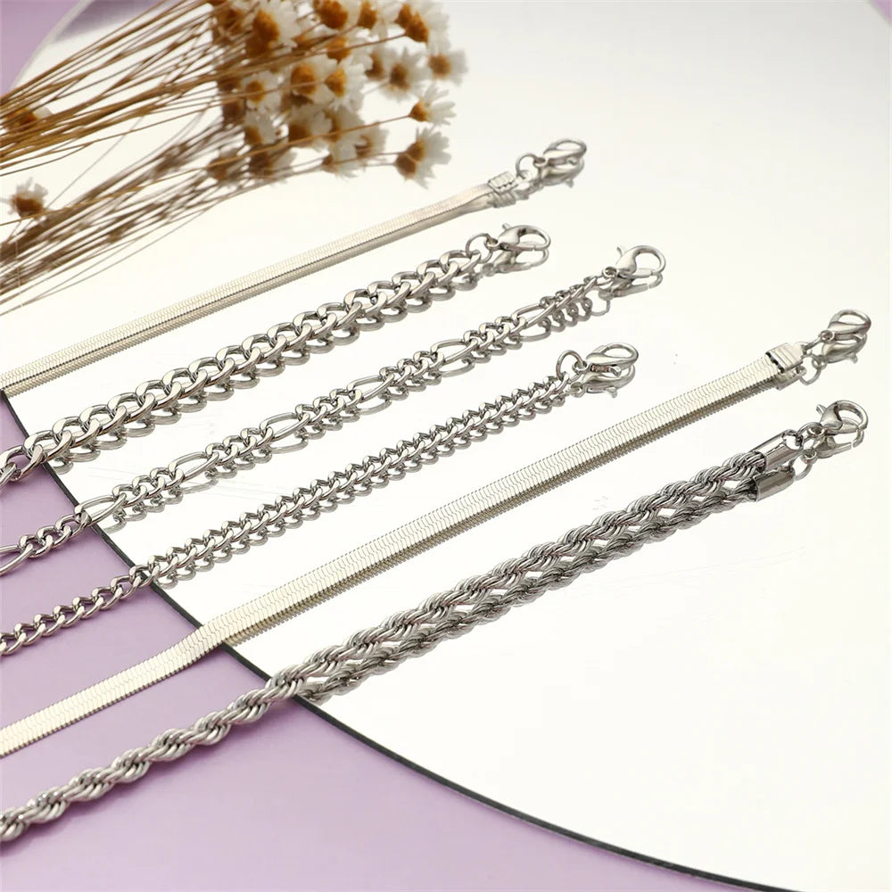 6-Piece Punk Twist & Hollow Chain Bracelet Set