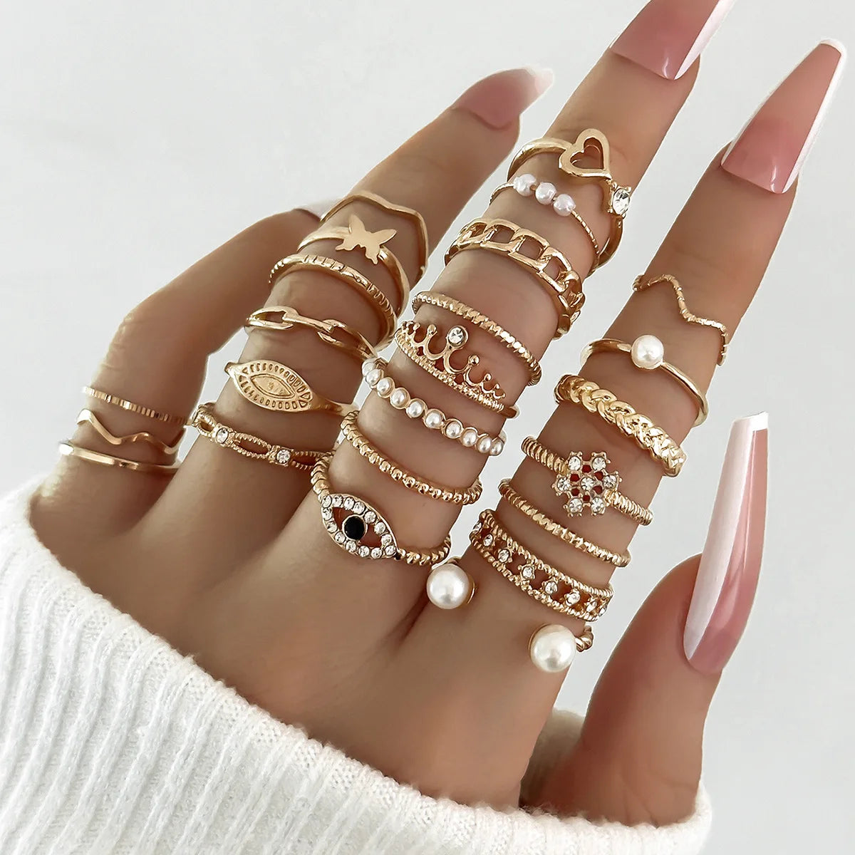 24-Piece Boho Geometric Knuckle Ring Set