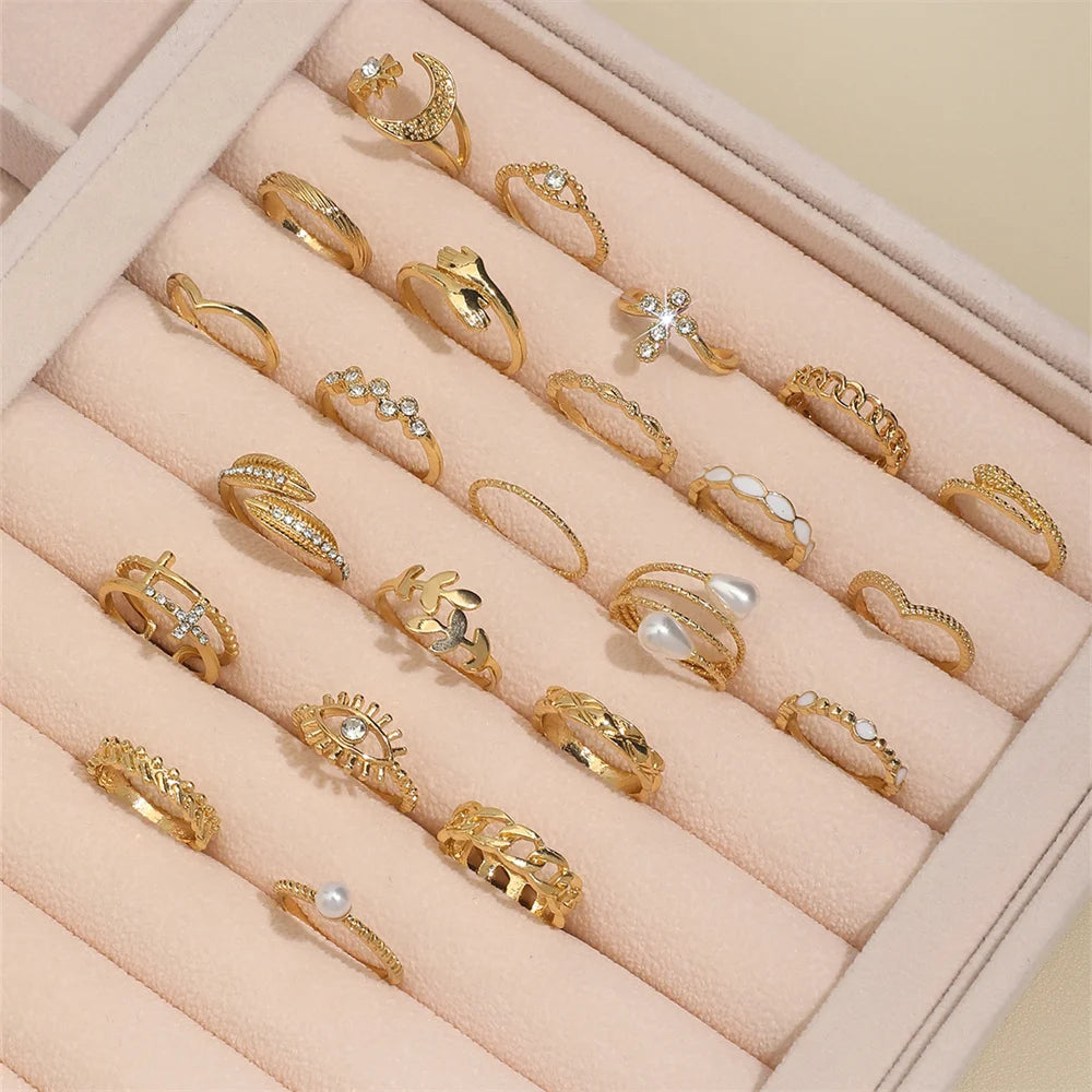 23-Piece Faux Pearl & Rhinestone Ring Collection