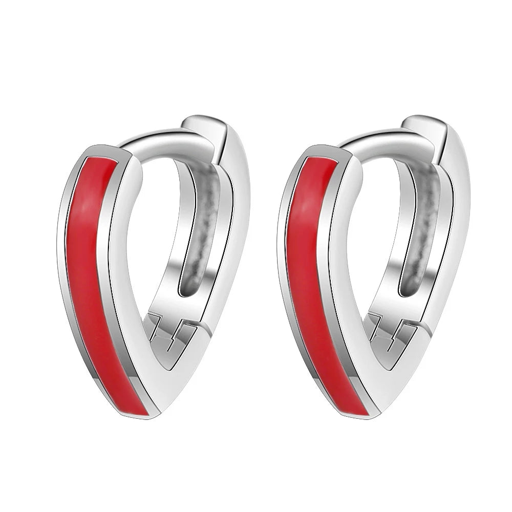 925 Sterling Silver Red-Edge Heart Hoop Earrings