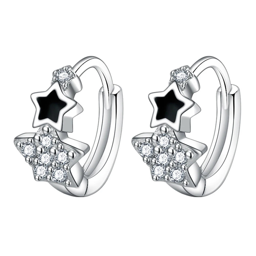 925 Sterling Silver Zircon Star Hoop Earrings