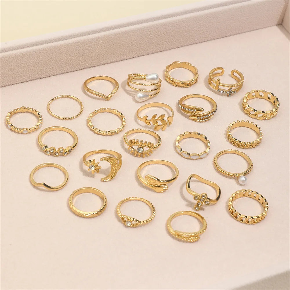 23-Piece Faux Pearl & Rhinestone Ring Collection