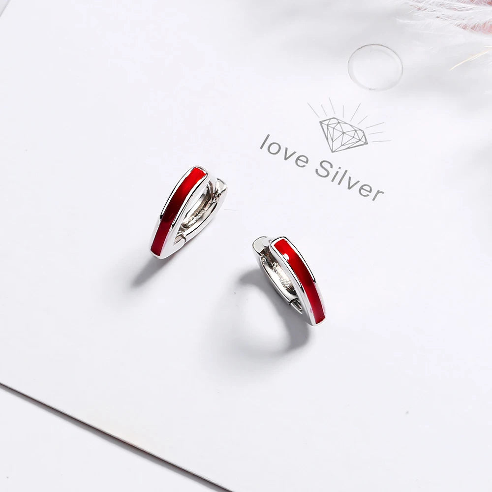 925 Sterling Silver Red-Edge Heart Hoop Earrings