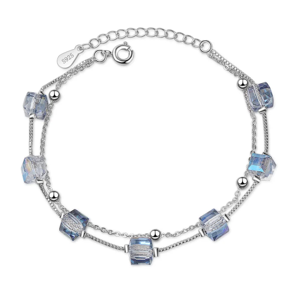 S925 Double-Layer Square Crystal Chain Bracelet