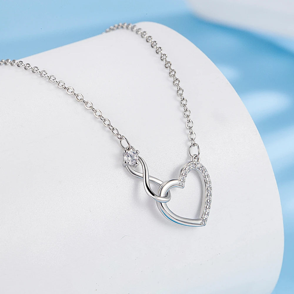 S925 Sterling Silver Crystal Heart Pendant Necklace