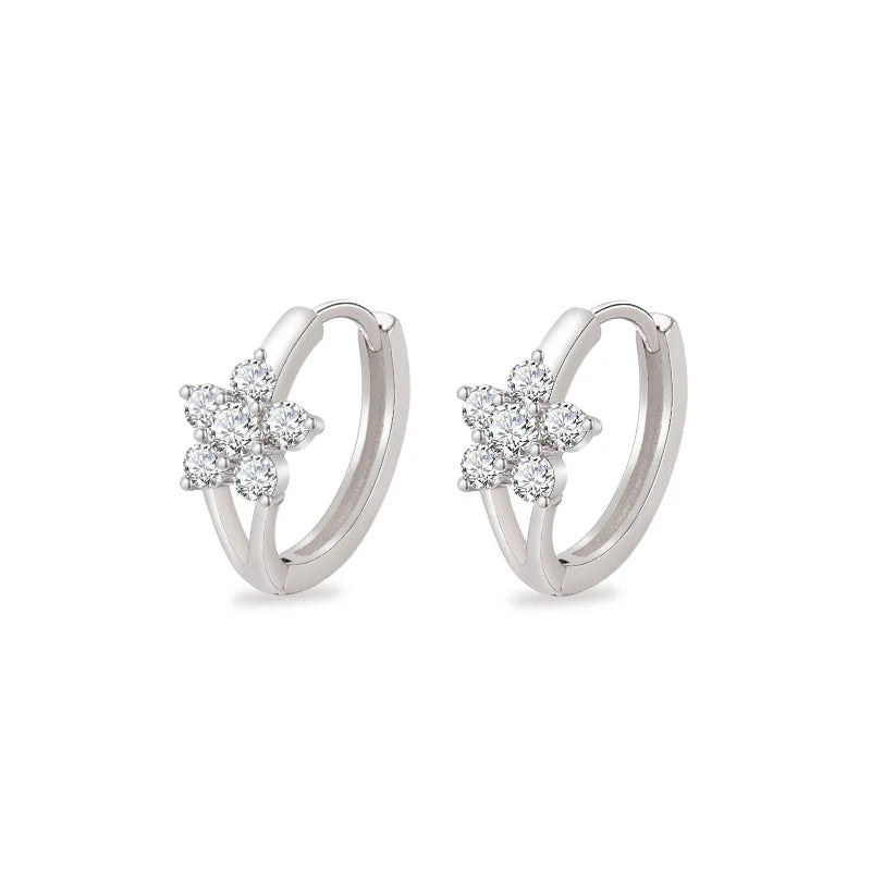 925 Sterling Silver Crystal Flower Hoop Earrings