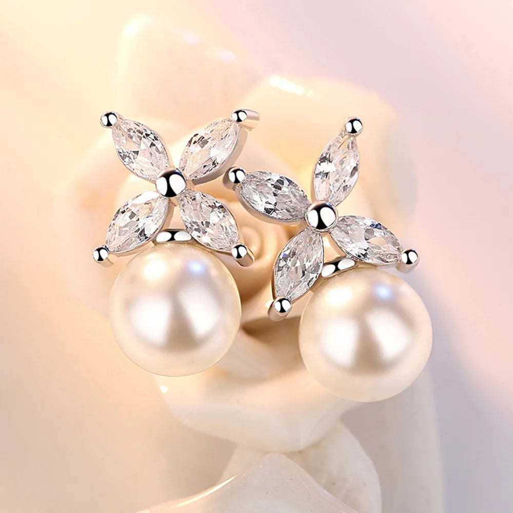 925 Sterling Silver Cross Pearl Stud Earrings