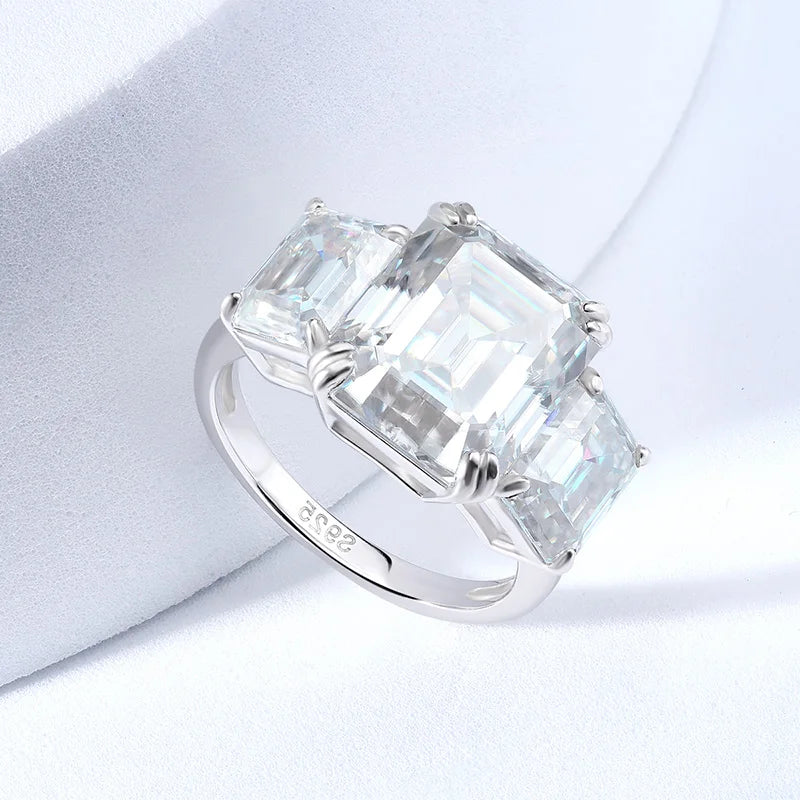 12CT Emerald-Cut Moissanite Engagement Ring