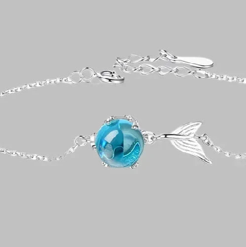 Sterling Silver Fish Tail Crystal Charm Bracelet