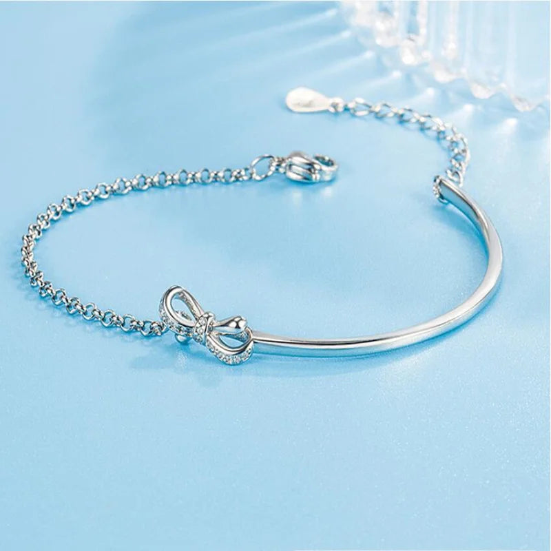 Sterling Silver Bow Design Diamond Bracelet