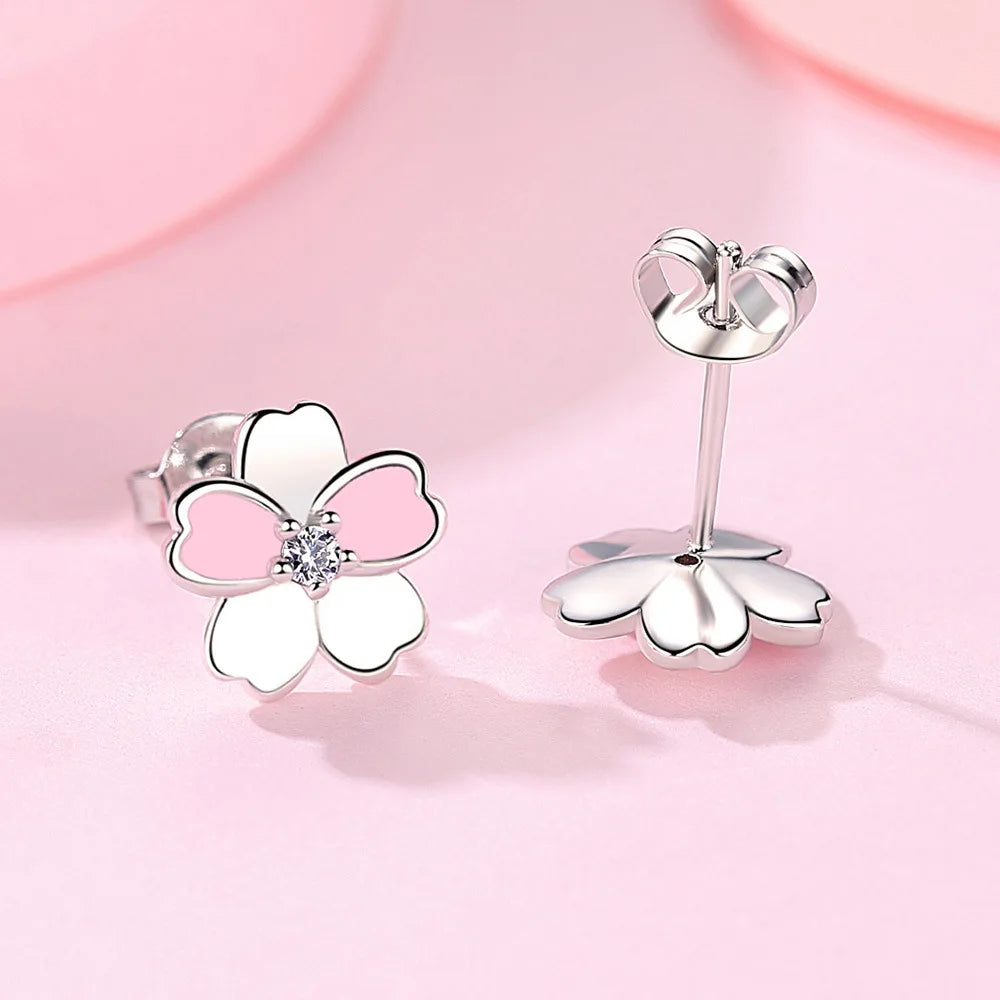 925 Sterling Silver Crystal Flower Stud Earrings