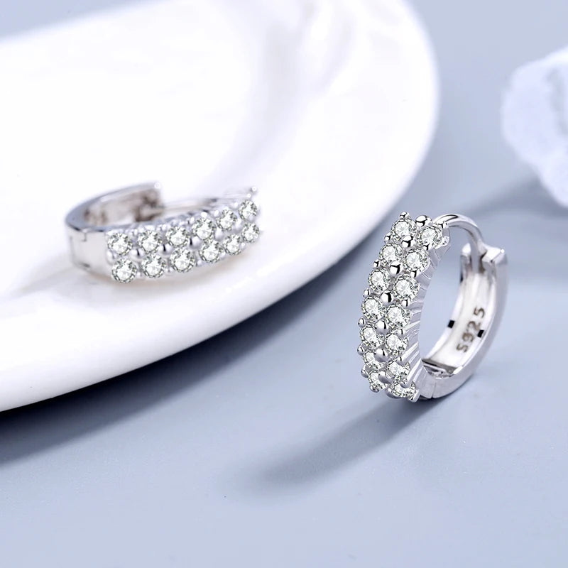 925 Sterling Silver Double Row Crystal Hoop Earrings