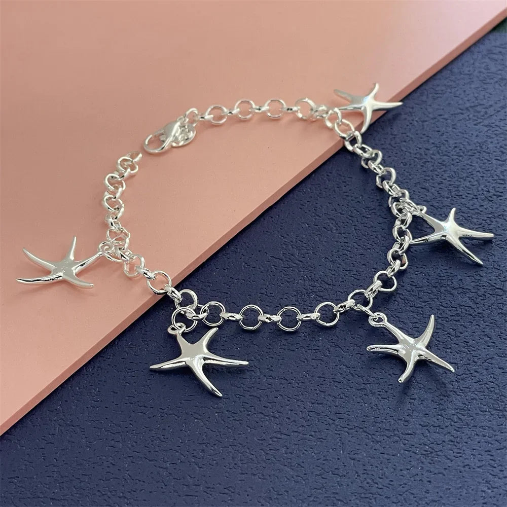 925 Sterling Silver Starfish Charm Bracelet