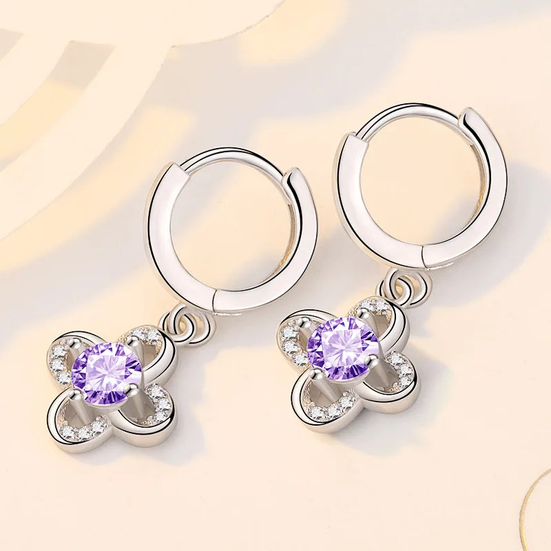 925 Silver Crystal Flower Drop Earrings