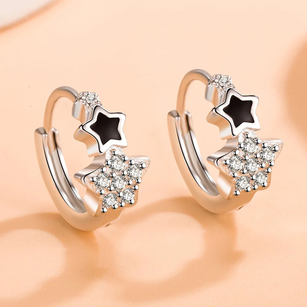 925 Sterling Silver Zircon Star Hoop Earrings