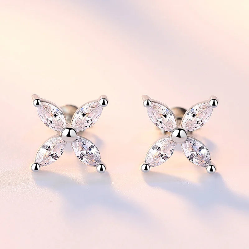 Sterling Silver Crystal Cross Stud Earrings