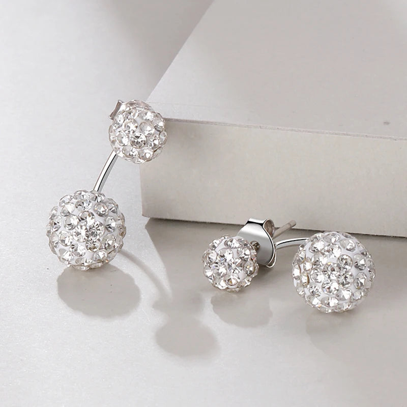 925 Sterling Silver Crystal Ball Stud Earrings