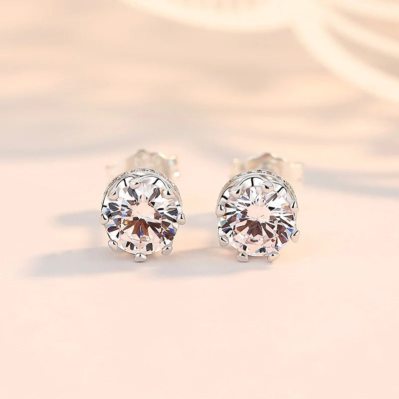 925 Sterling Silver Crystal Crown Stud Earrings