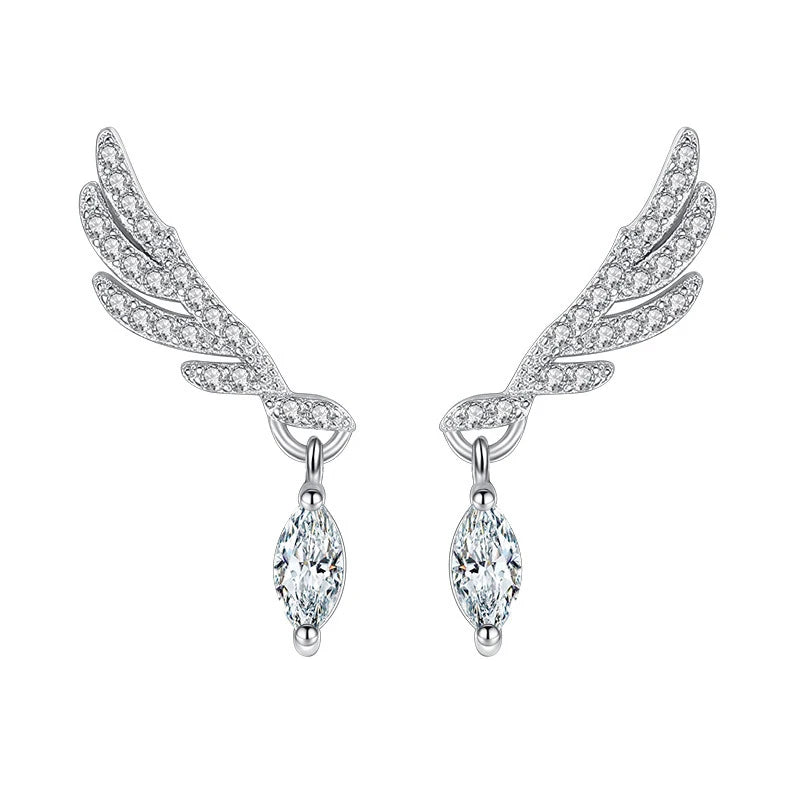 925 Sterling Silver Angel Wing Crystal Earrings