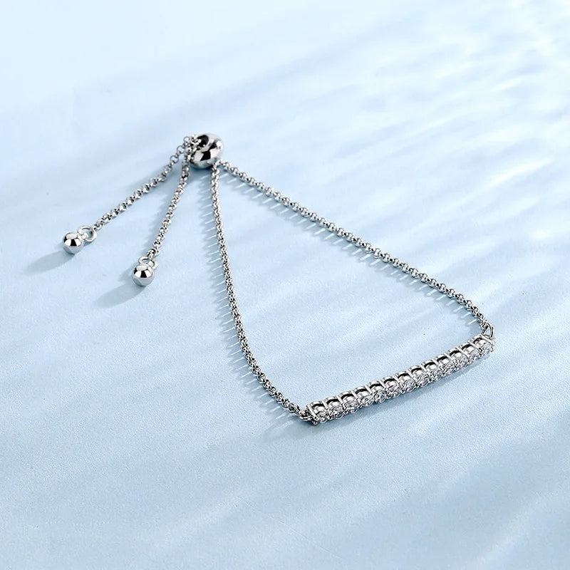 925 Sterling Silver Zircon Row Adjustable Bracelet