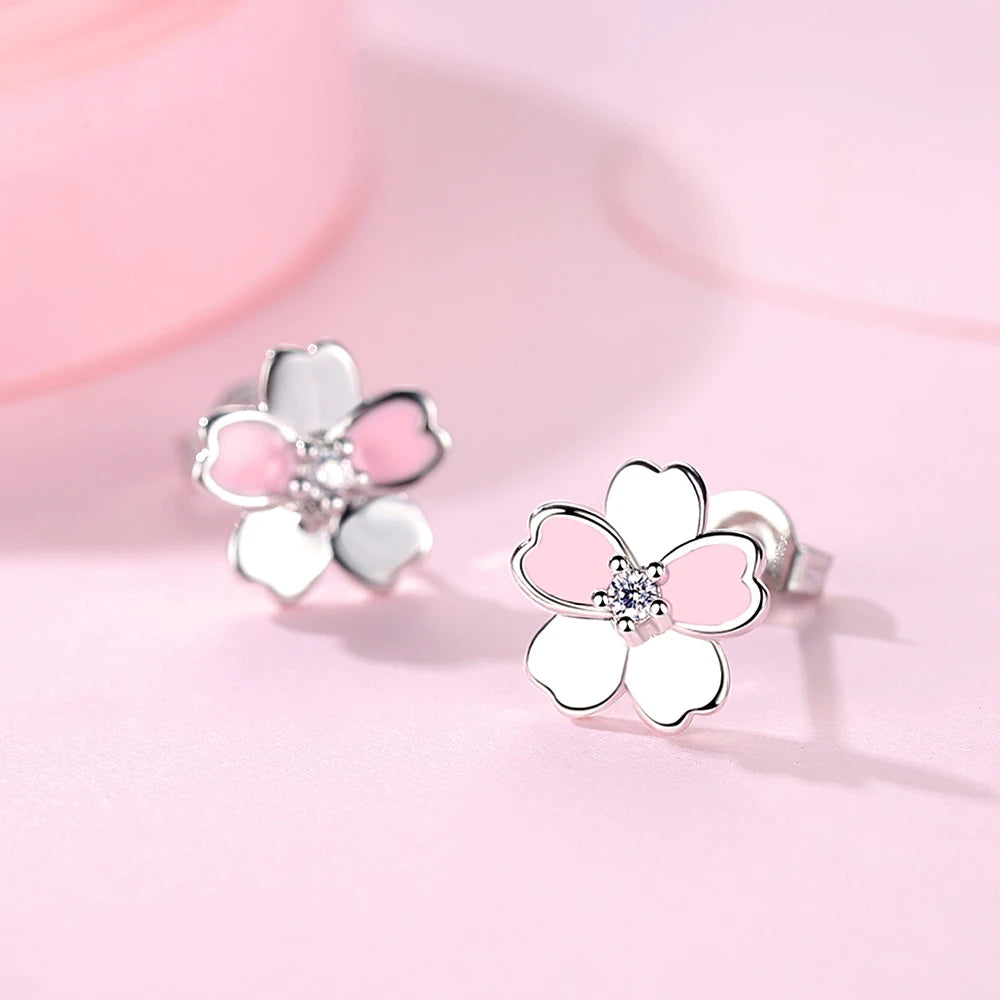 925 Sterling Silver Crystal Flower Stud Earrings