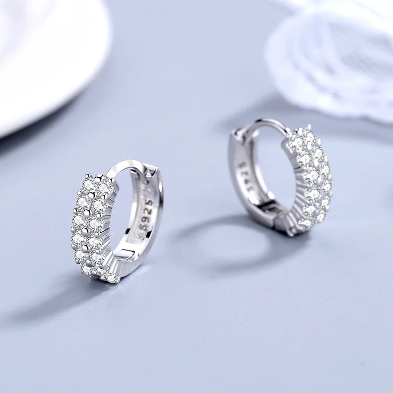 925 Sterling Silver Double Row Crystal Hoop Earrings