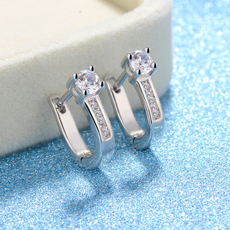 Elegant 925 Sterling Silver Crystal Hoop Earrings for Women