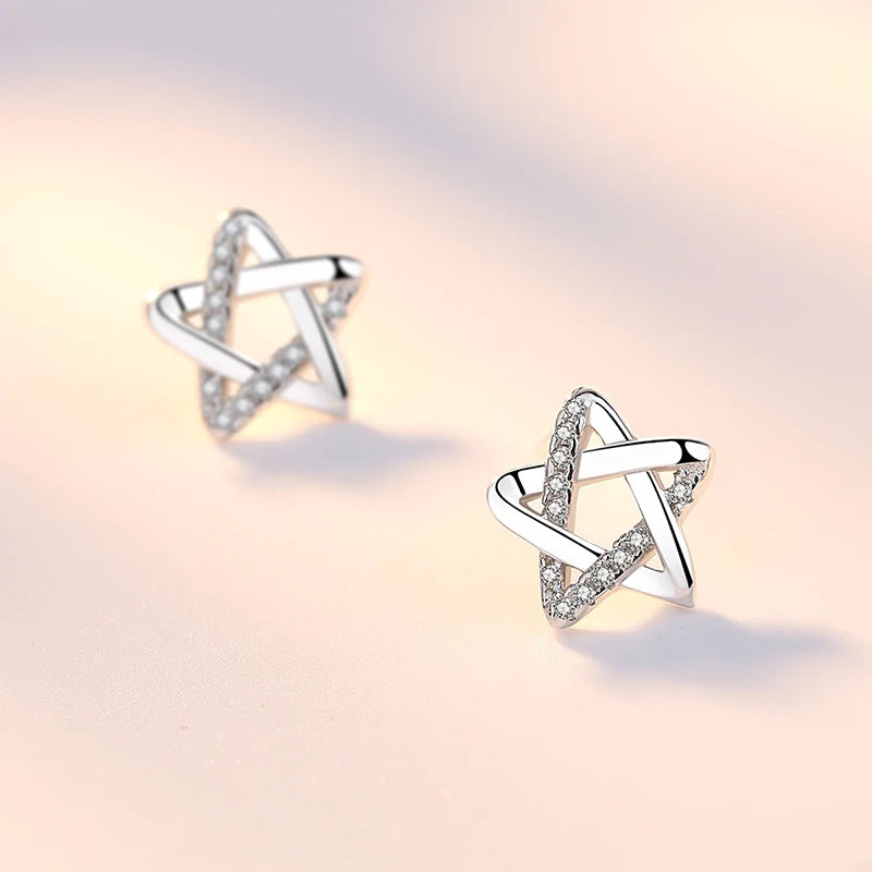 Sterling Silver Star Crystal Stud Earrings