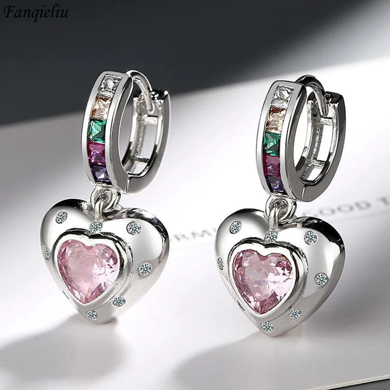 925 Silver Heart Crystal Drop Earrings