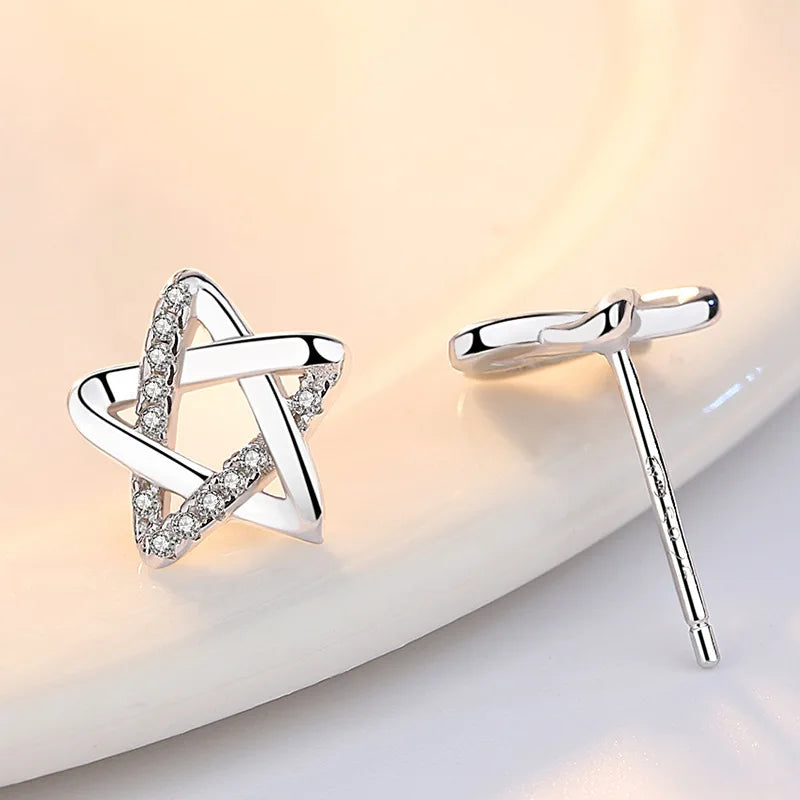 Sterling Silver Star Crystal Stud Earrings