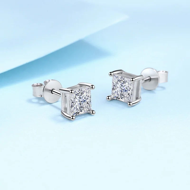 Elegant Sterling Silver Square Crystal Earrings