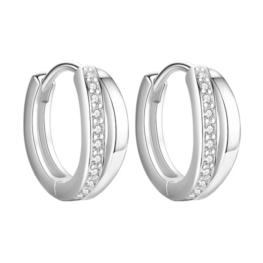 Solid 925 Sterling Silver Crystal Hoop Earrings