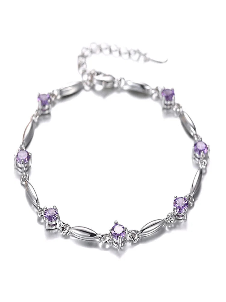 Sterling Silver Amethyst Zircon Bracelet for Women