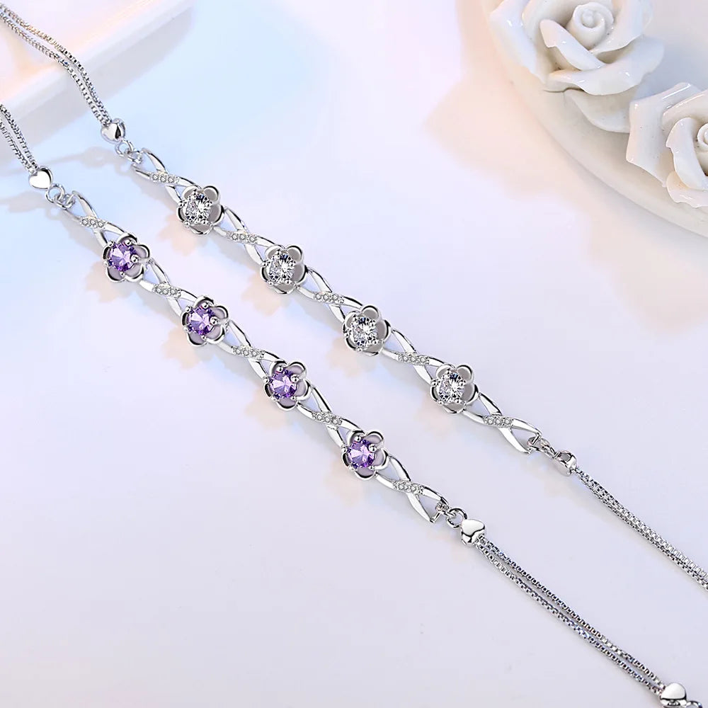 925 Sterling Silver Plum Purple Zircon Bracelet