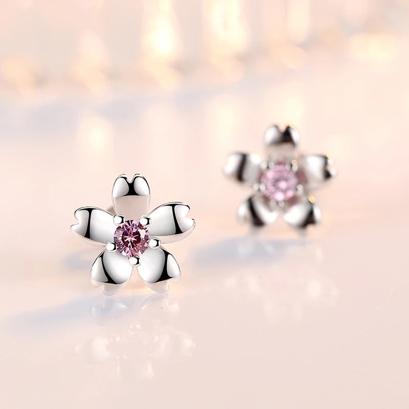 925 Sterling Silver Crystal Flower Stud Earrings