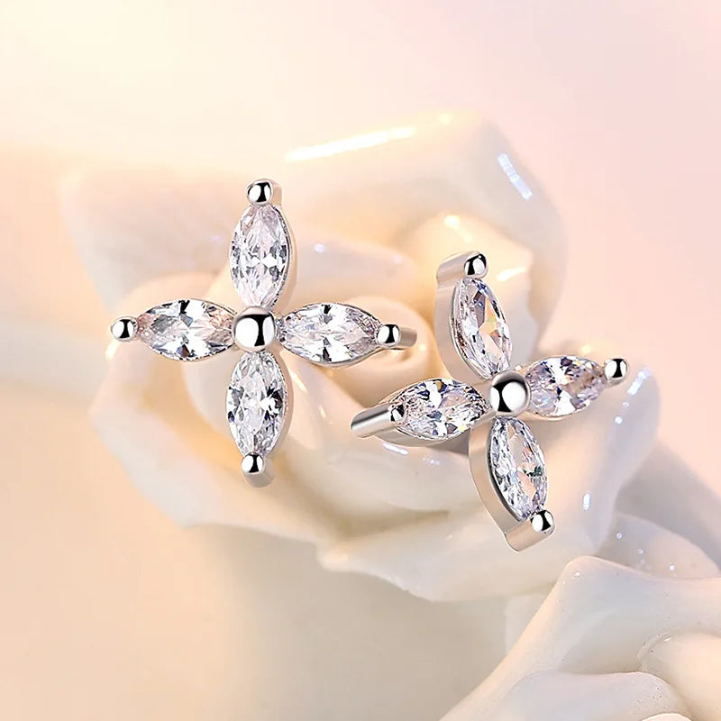 Sterling Silver Crystal Cross Stud Earrings