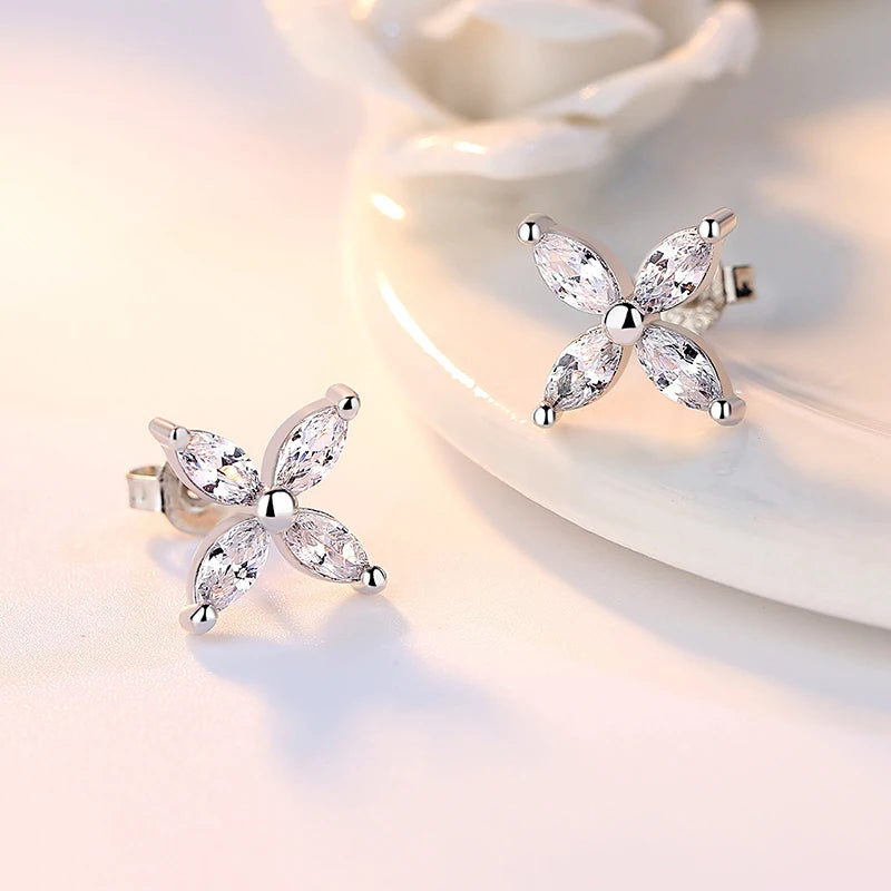 Sterling Silver Crystal Cross Stud Earrings